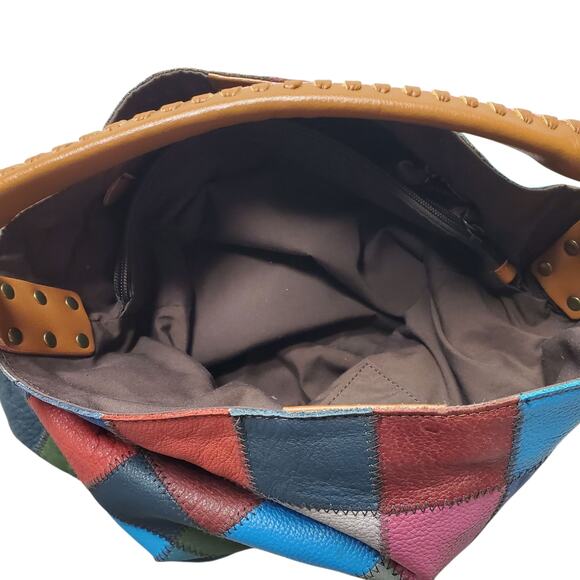 Y2k Rainbow Patchwork Leather & Suede Shoulder Bag - Picture 6 of 8